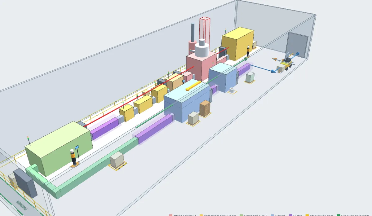 Isometrische 3D-Ansicht einer Dosenlinie in einer Halle